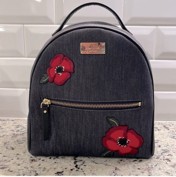 Kate Spade Black Backpack with Red Floral Design - Picture 1 of 8